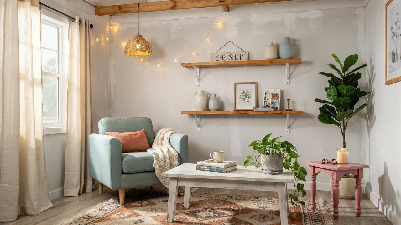 Budget-friendly DIY makeover for a</strong><strong>small she shed”></p>
<p>This tier covers paint, one or two secondhand pieces, and a few small updates. New cabinet hardware runs about $15. A gallon of paint runs $30 to $50. A thrifted chair or side table usually runs $20 to $60. Focus your money on one or two changes rather than spreading it thin.</p>
<h3>27. Luxury Small She Shed ($3,000+)</h3>
<p><img decoding=