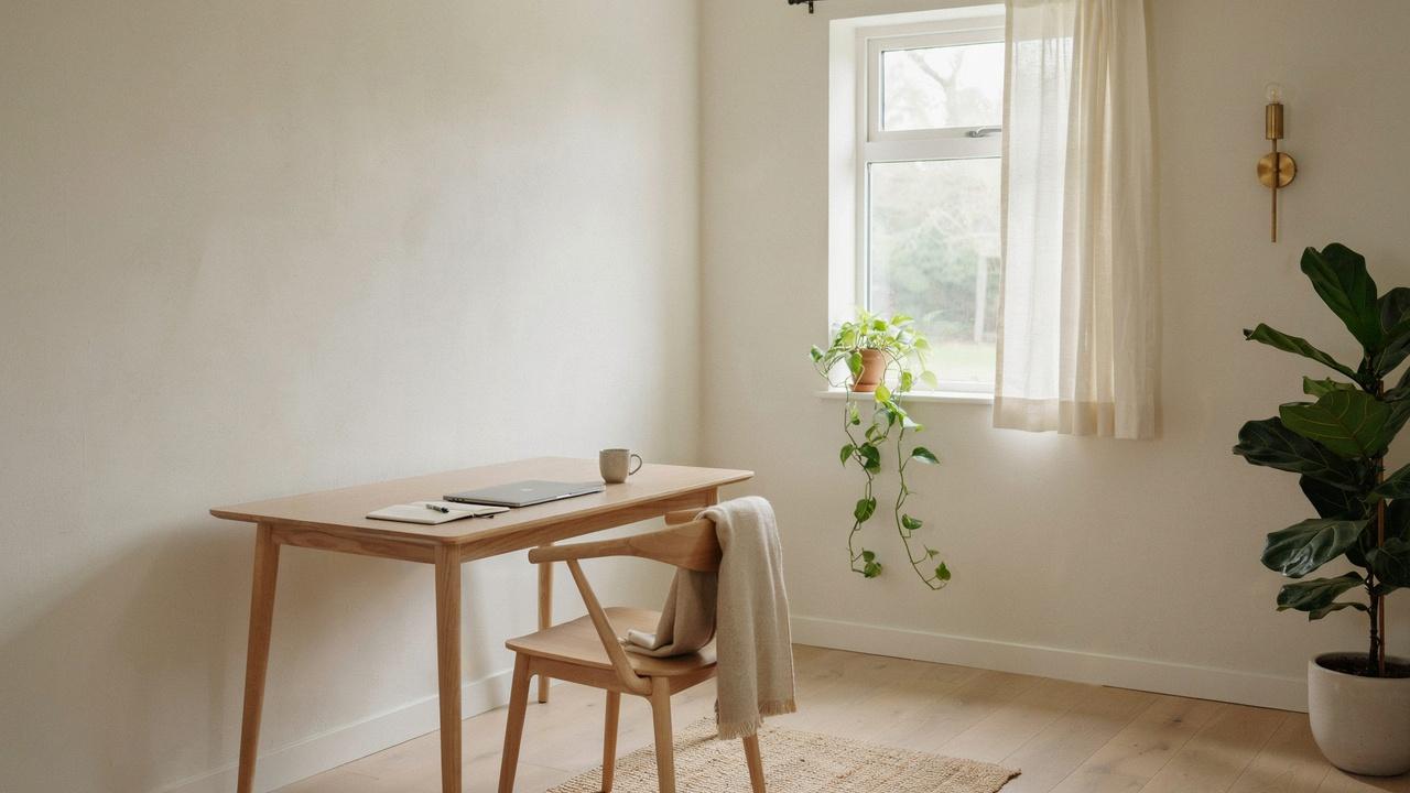 Minimalist studio inside a 12x16 shed.