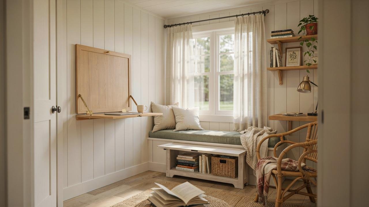 Multi-purpose small she shed interior.