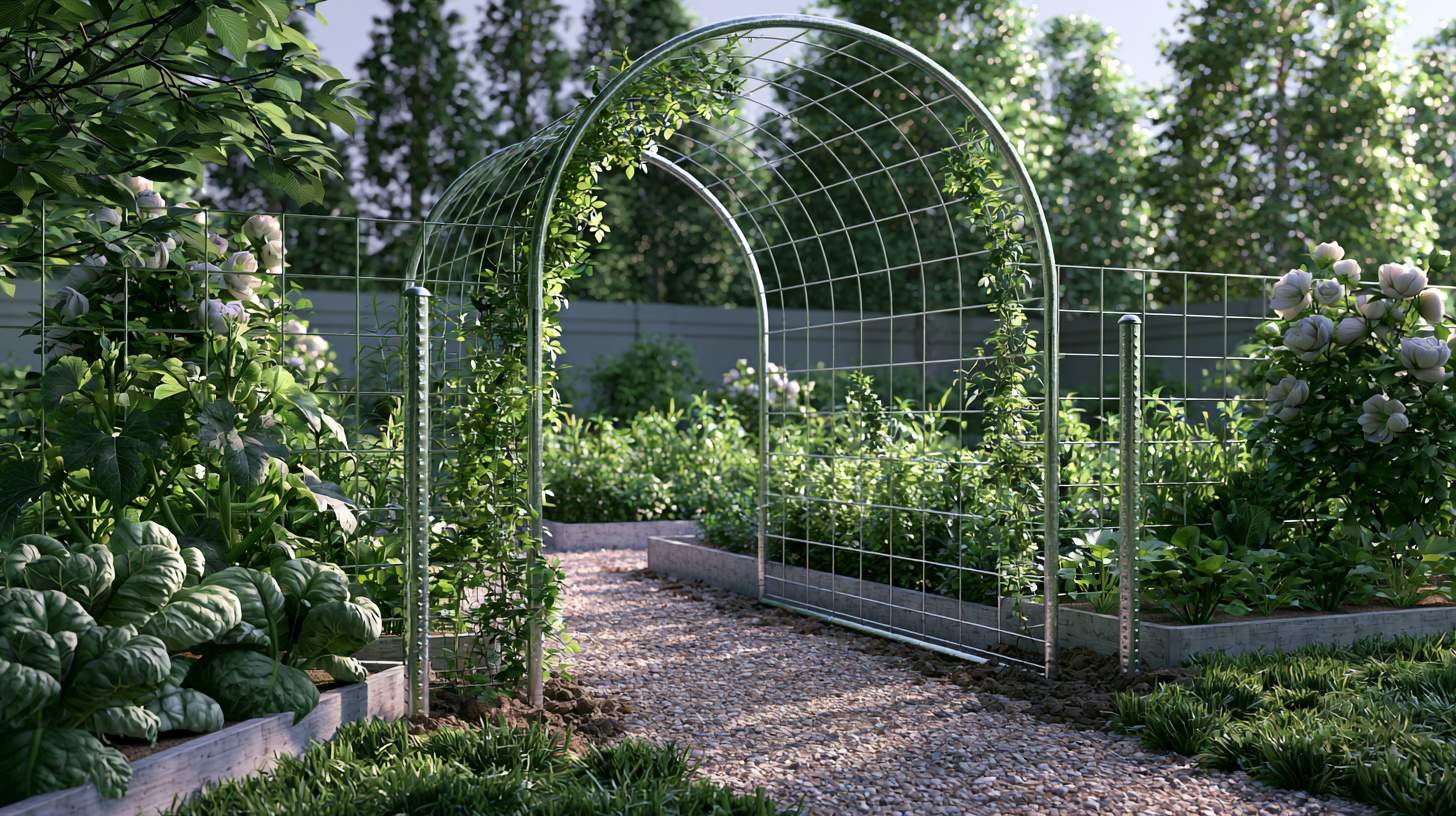 Properly spaced T-posts supporting a cattle panel garden arch.