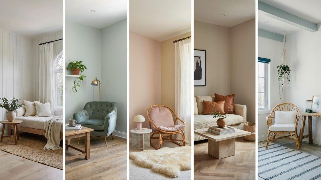 Color palette ideas for small she shed interiors.