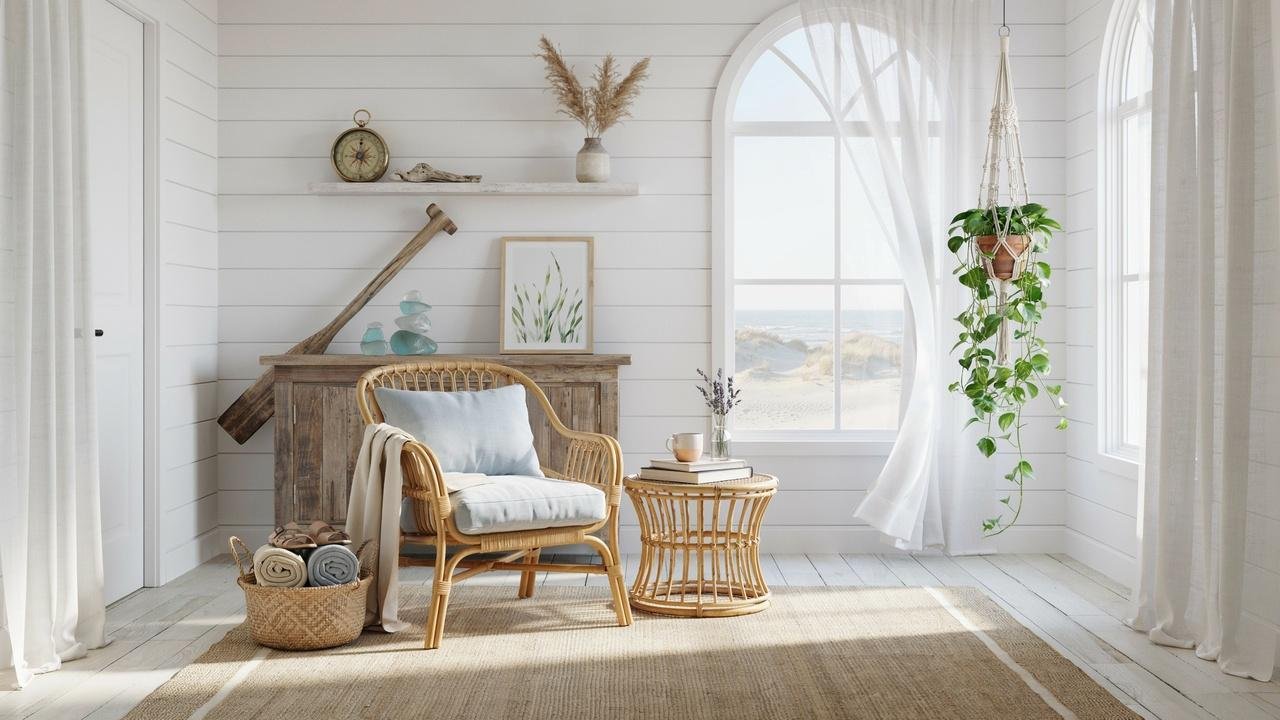 Coastal-inspired small she shed.