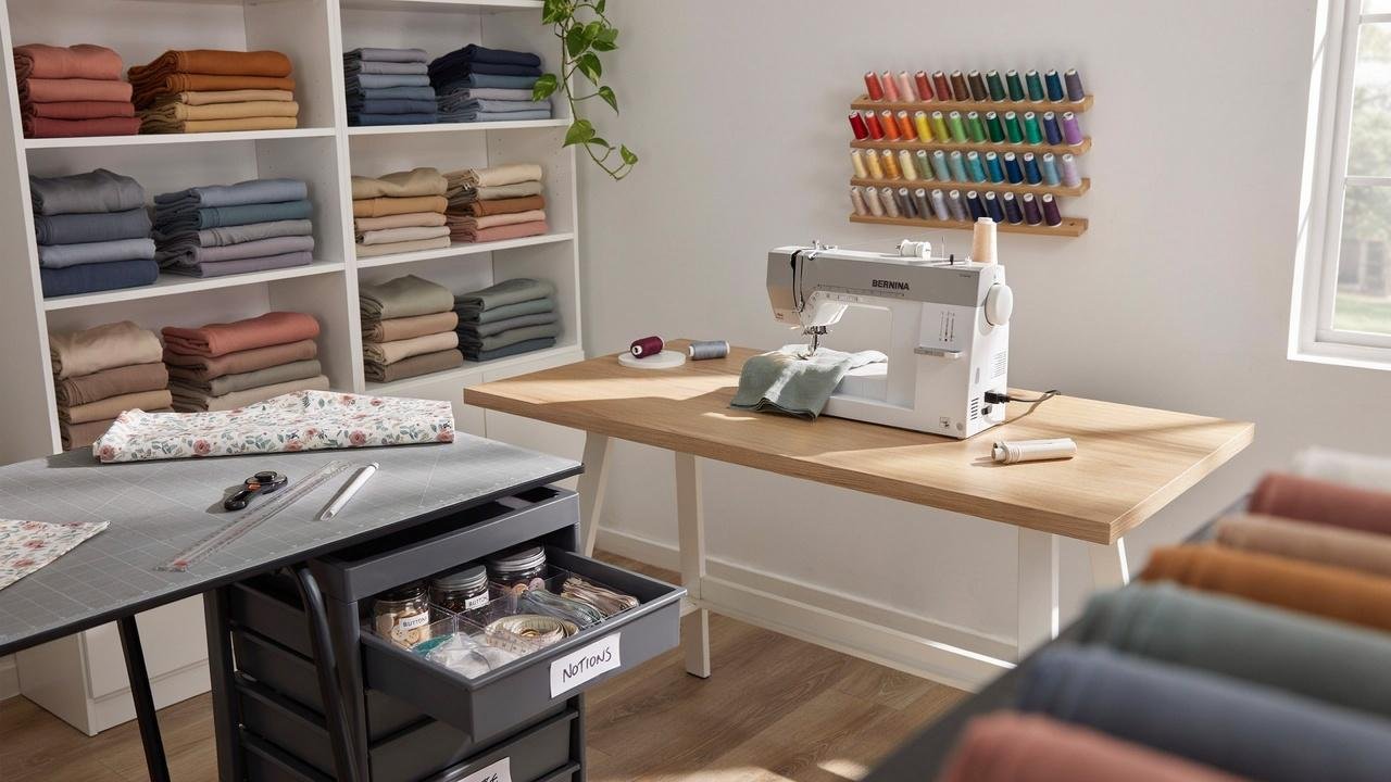 Sewing room inside asmall she shed.