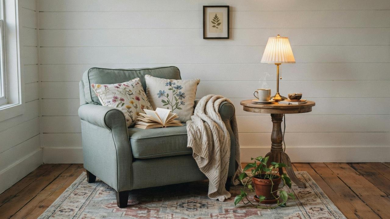 Cozy cottage retreat inside asmall she shed.
