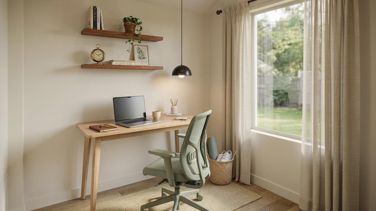 Home office corner in asmall she shed.