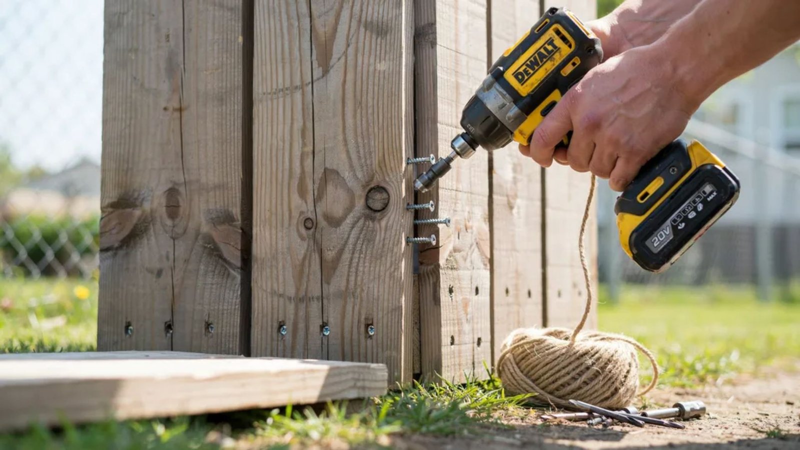 joining two wooden pallets together with Torx screws for a fence.