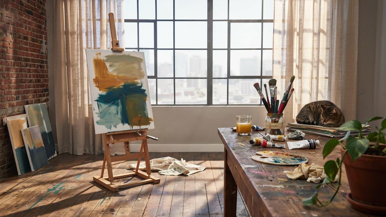 Art studio inside asmall she shed.