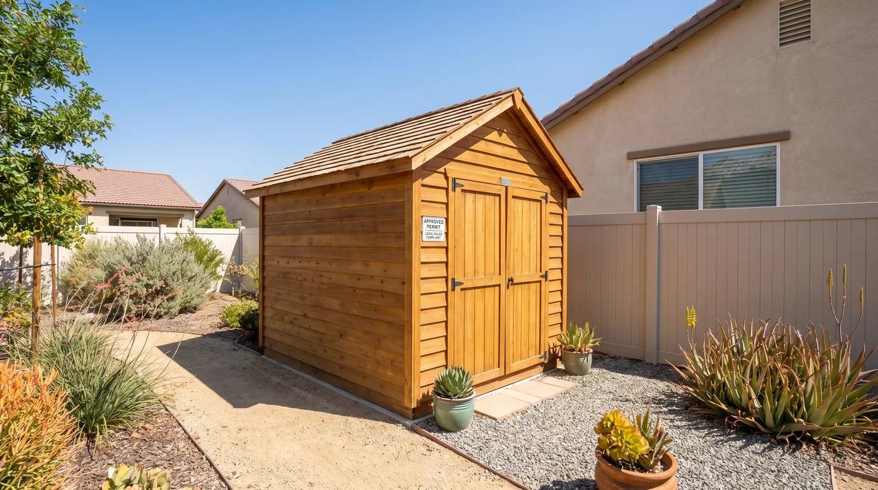 California backyard shed within a residential property