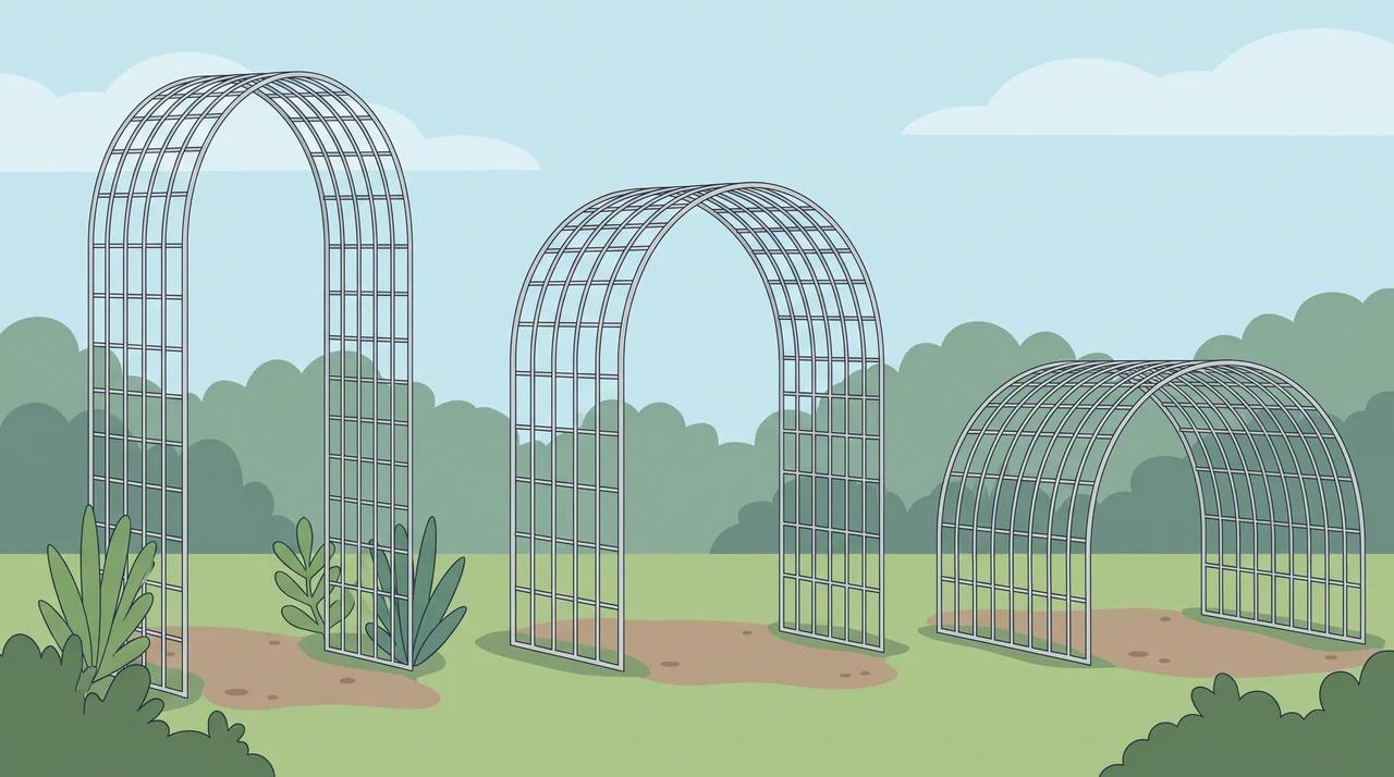 Cattle panel arches showing different widths and peak heights