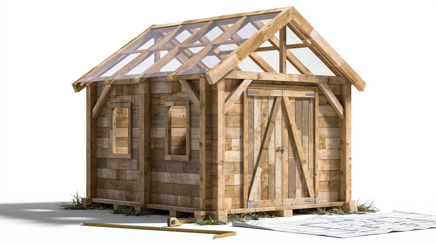 Wooden shed showing overall dimensions including width, depth, and height.