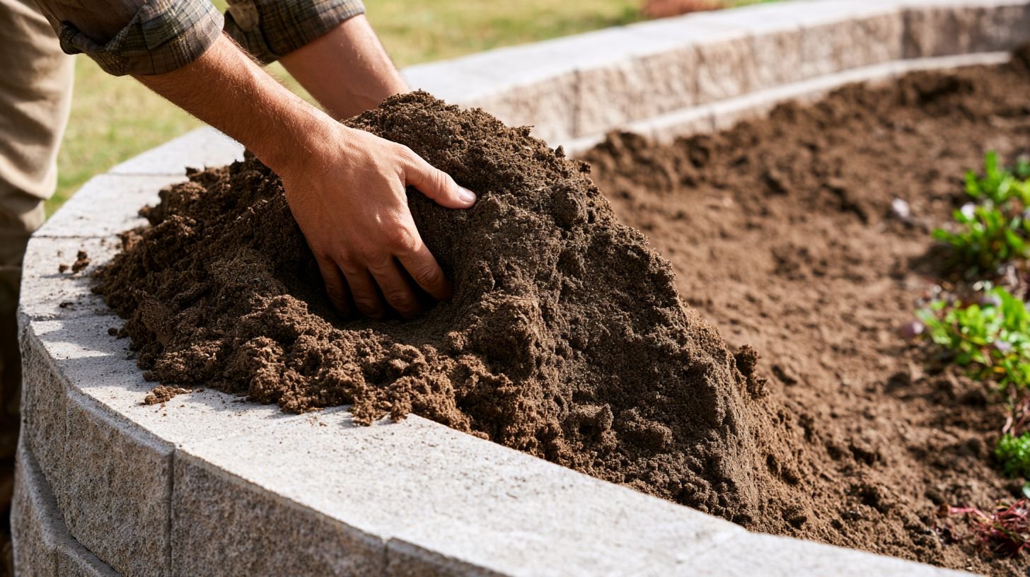 Backfilling terraced garden beds with fertile soil.
