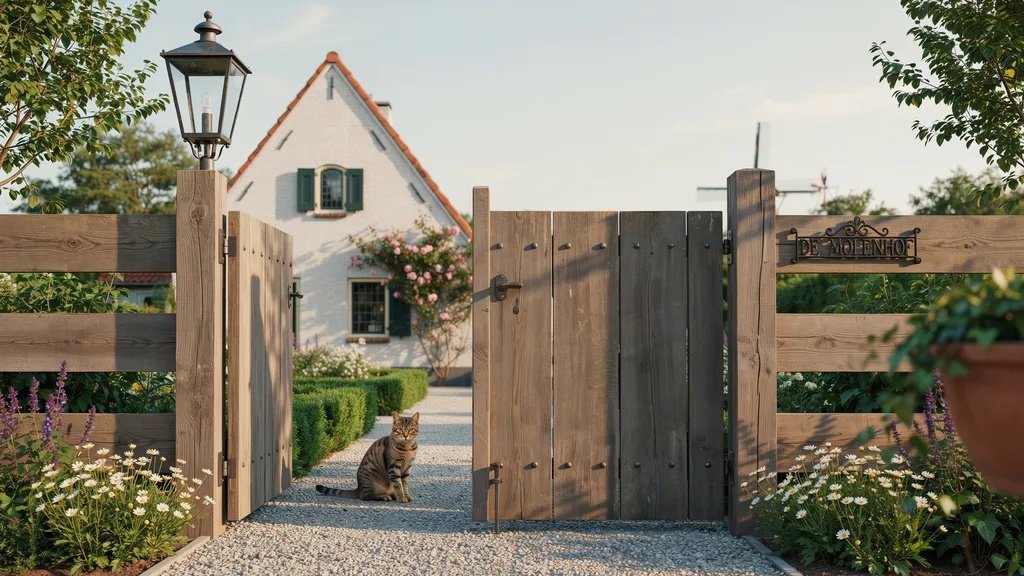Dutch-style split wooden courtyard gate at a country home entrance.