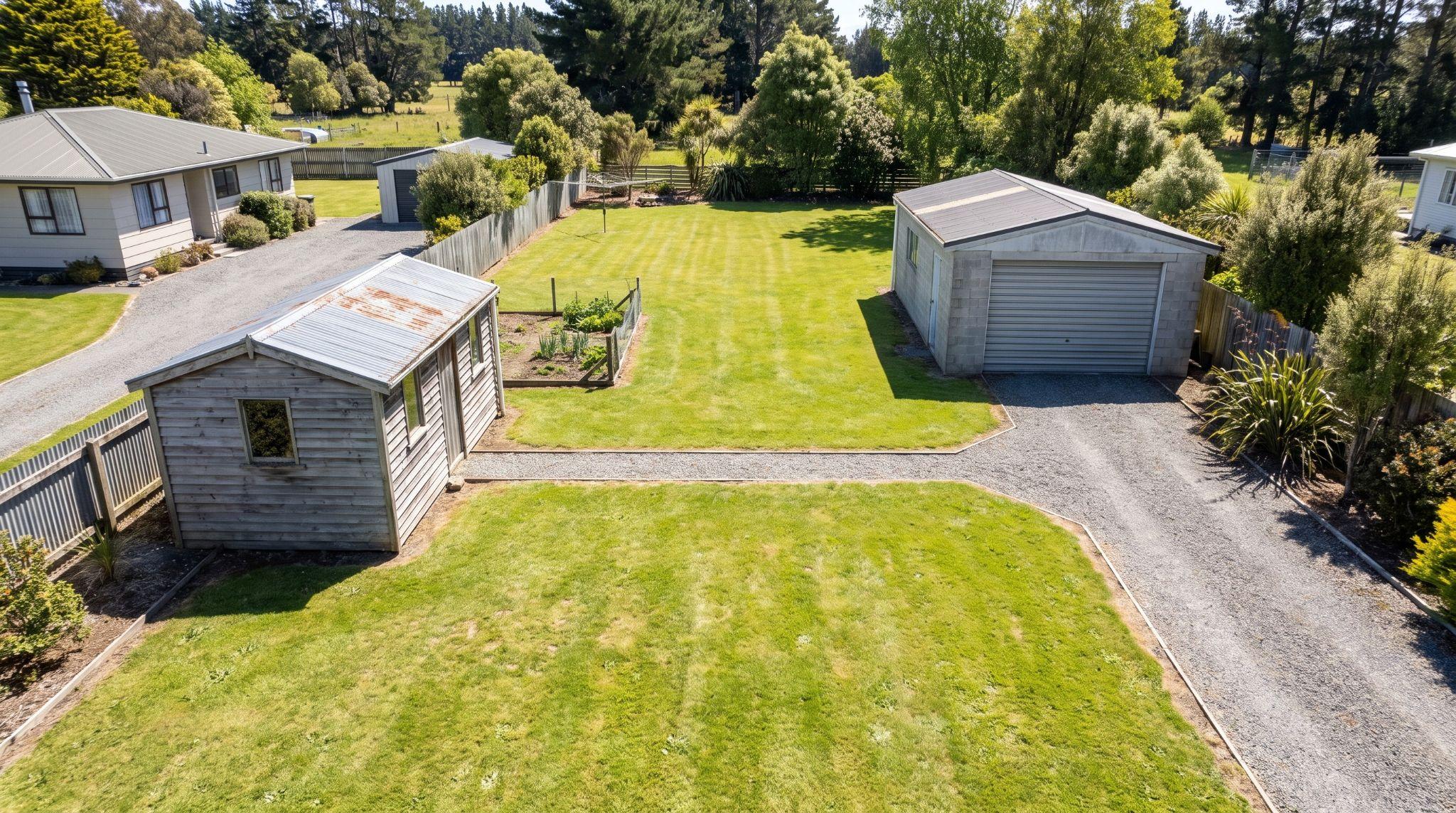 Residential property with a shed and garage separated by outdoor spaceFile name- shed-garage-factors