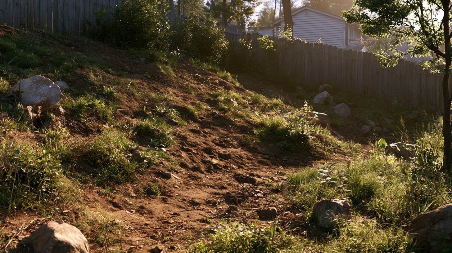 Preparing a sloped backyard for terraced garden construction.
