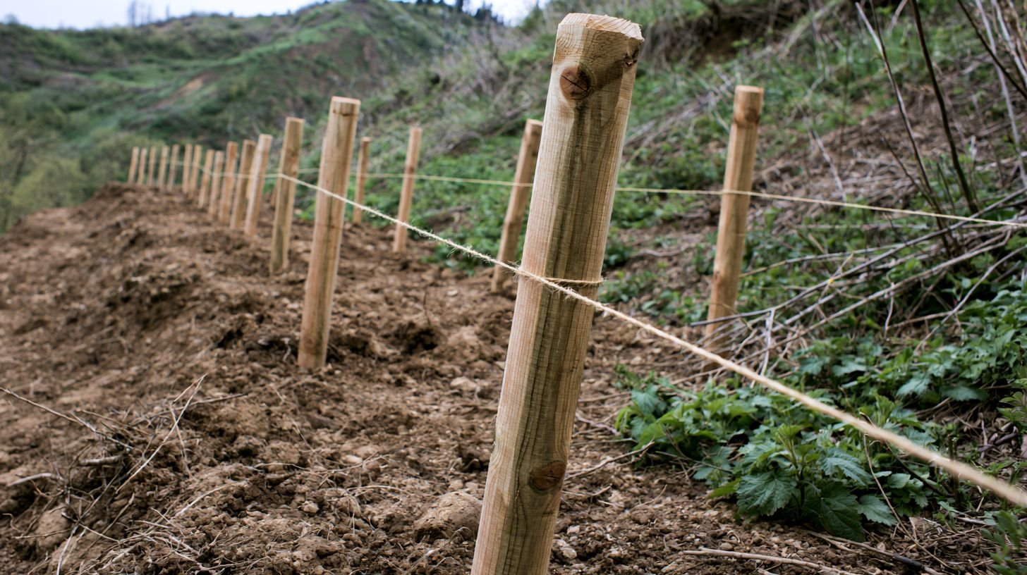 Stakes and string marking level terrace lines.