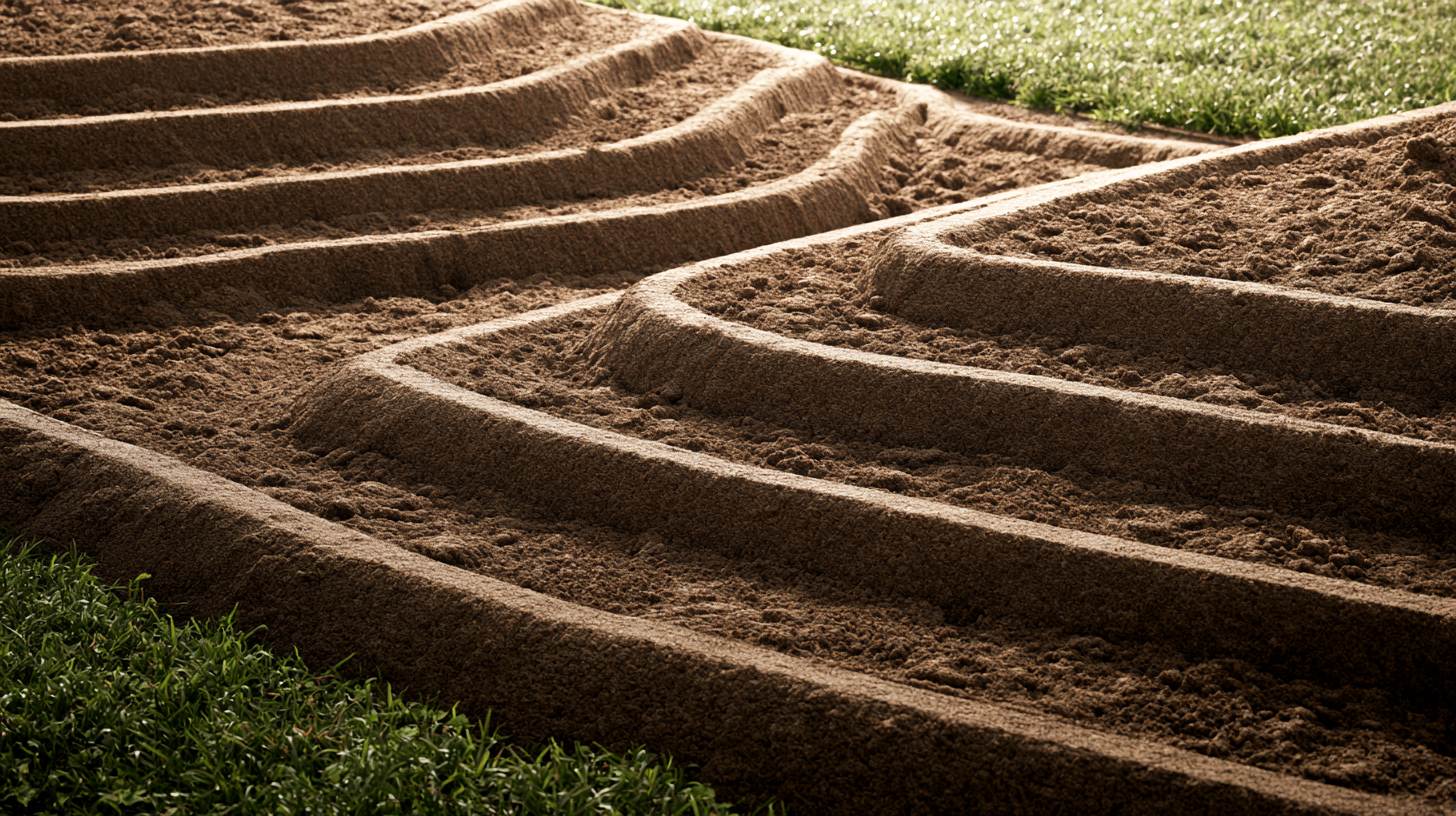 Level garden beds prepared on terraced landscape.
