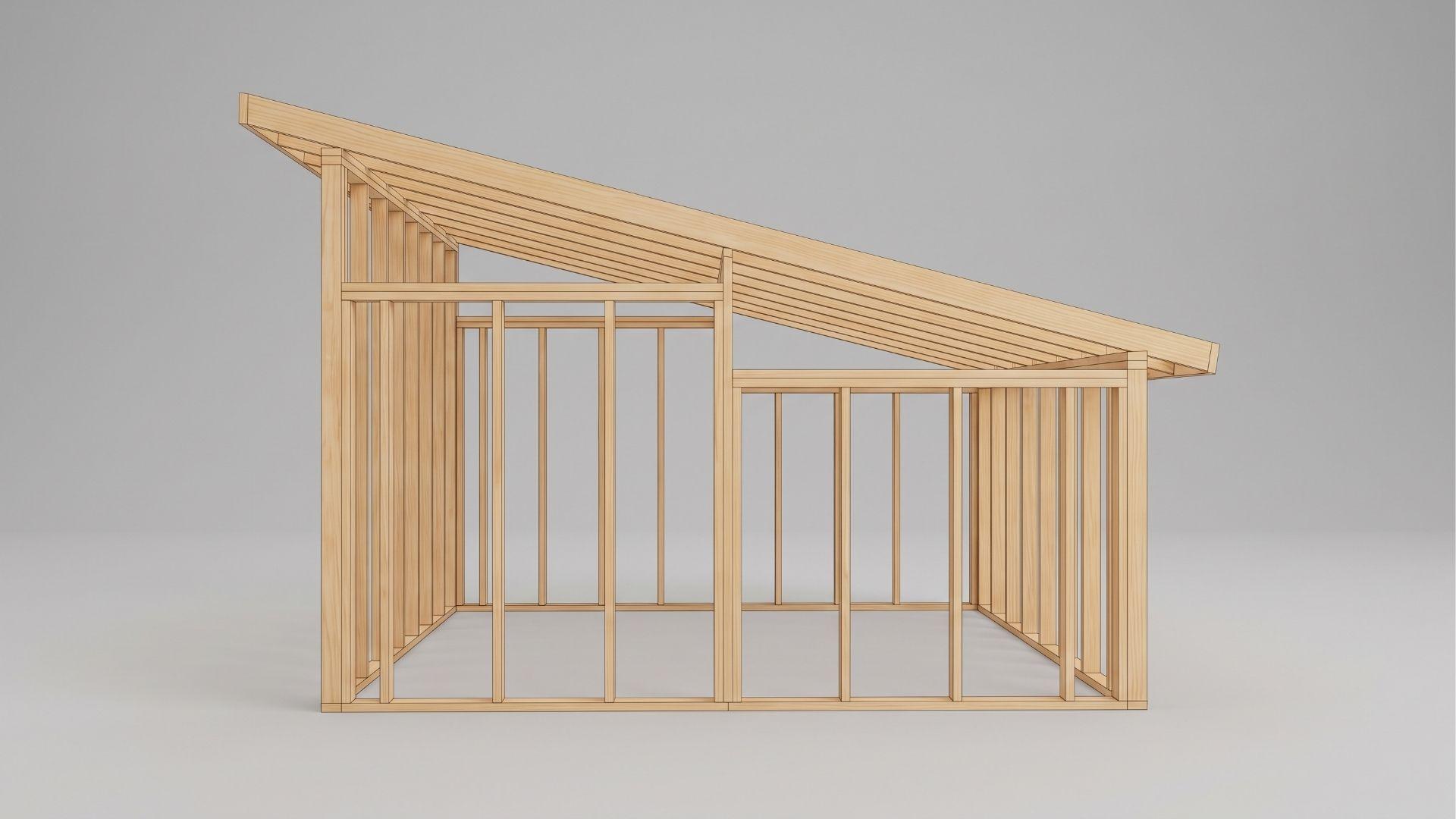 Shed roof with two bearing walls at different heights creating a single-slope pitch