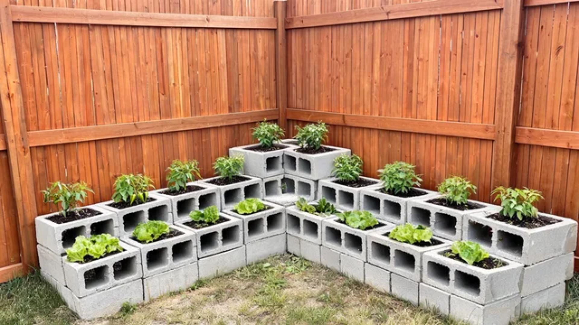 Cinder block retaining wall on a gravel base holding back a slope and forming a flat planting shelfFile name-cinder-block-retaining-wall-slope